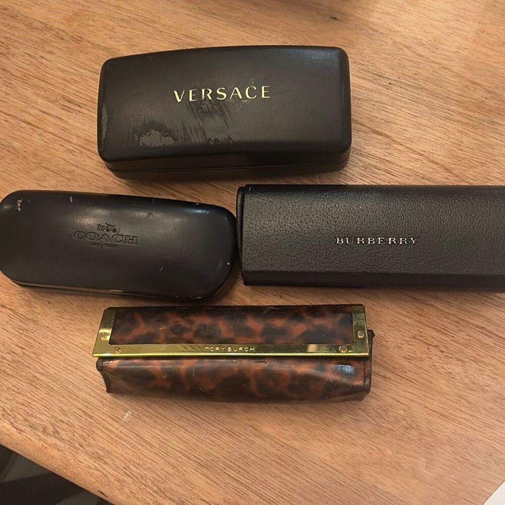 4 pcs damaged designer eyeglass cases Versace Burberry coach Tory Burch